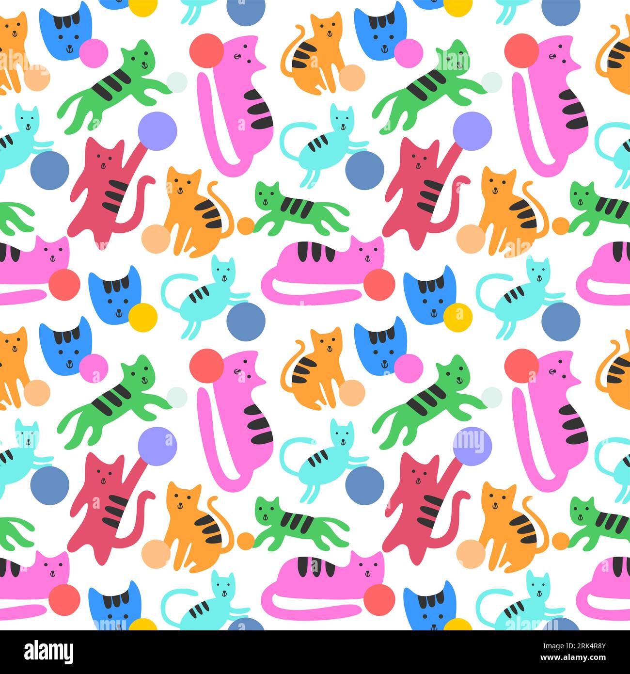 Cute cat seamless pattern isolated on white background Stock Vector ...