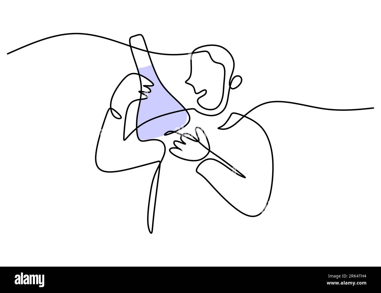 Hand drawing one single continuous line of scientist do experiment ...