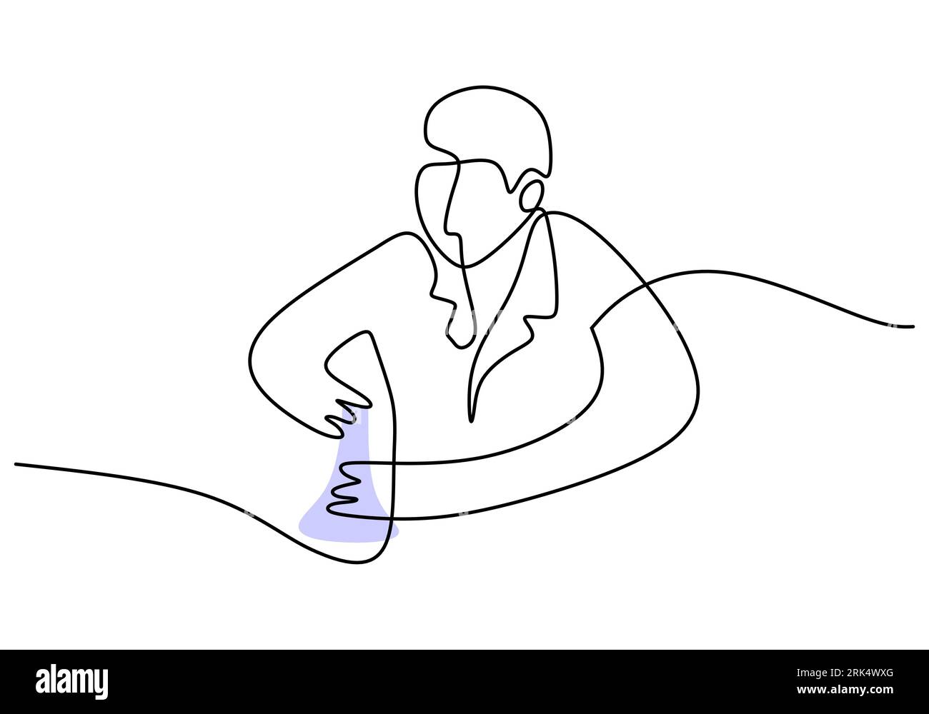 Hand drawing one single continuous line of scientist do experiment ...