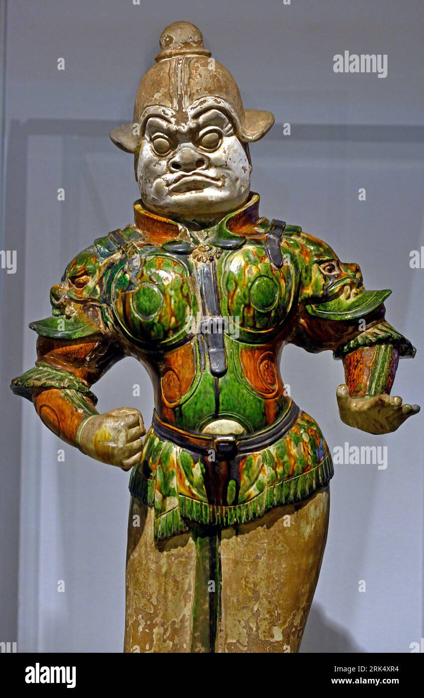 Guardian Figure ( burial chamber of a Chinese tomb )  Tang Dynasty 700 - 750 China Chinese Rijksmuseum Amsterdam The Netherland. Stock Photo