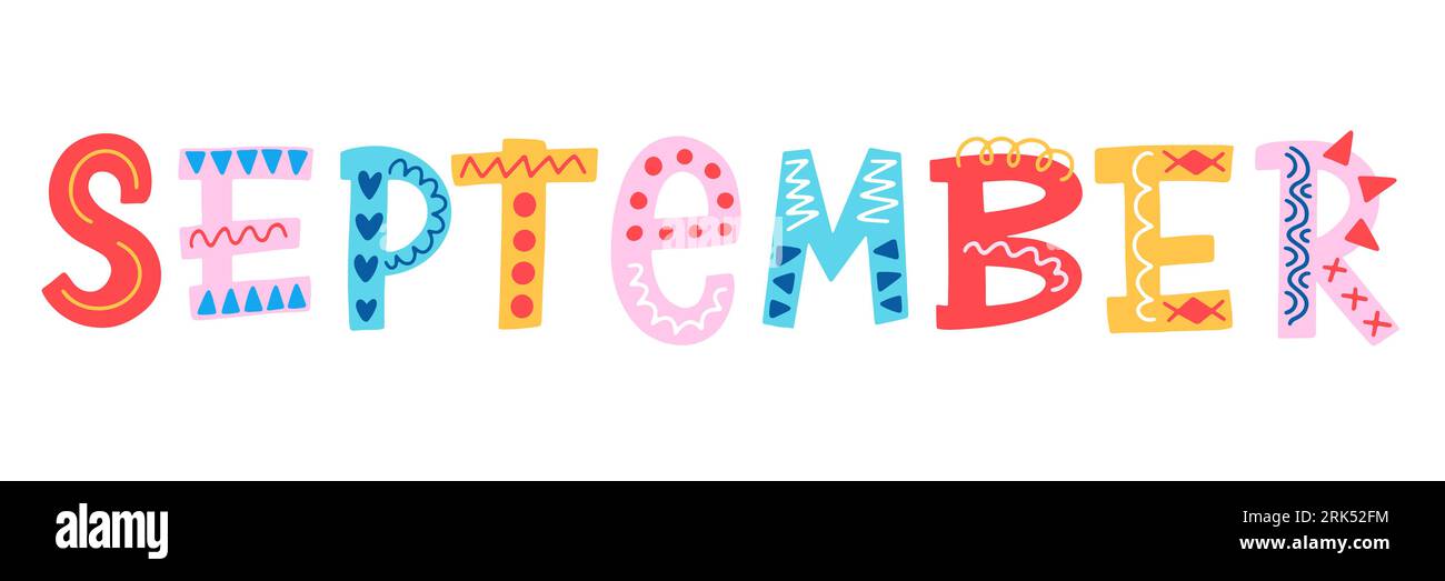 September Decorative Lettering Word Inscription Stock Vector
