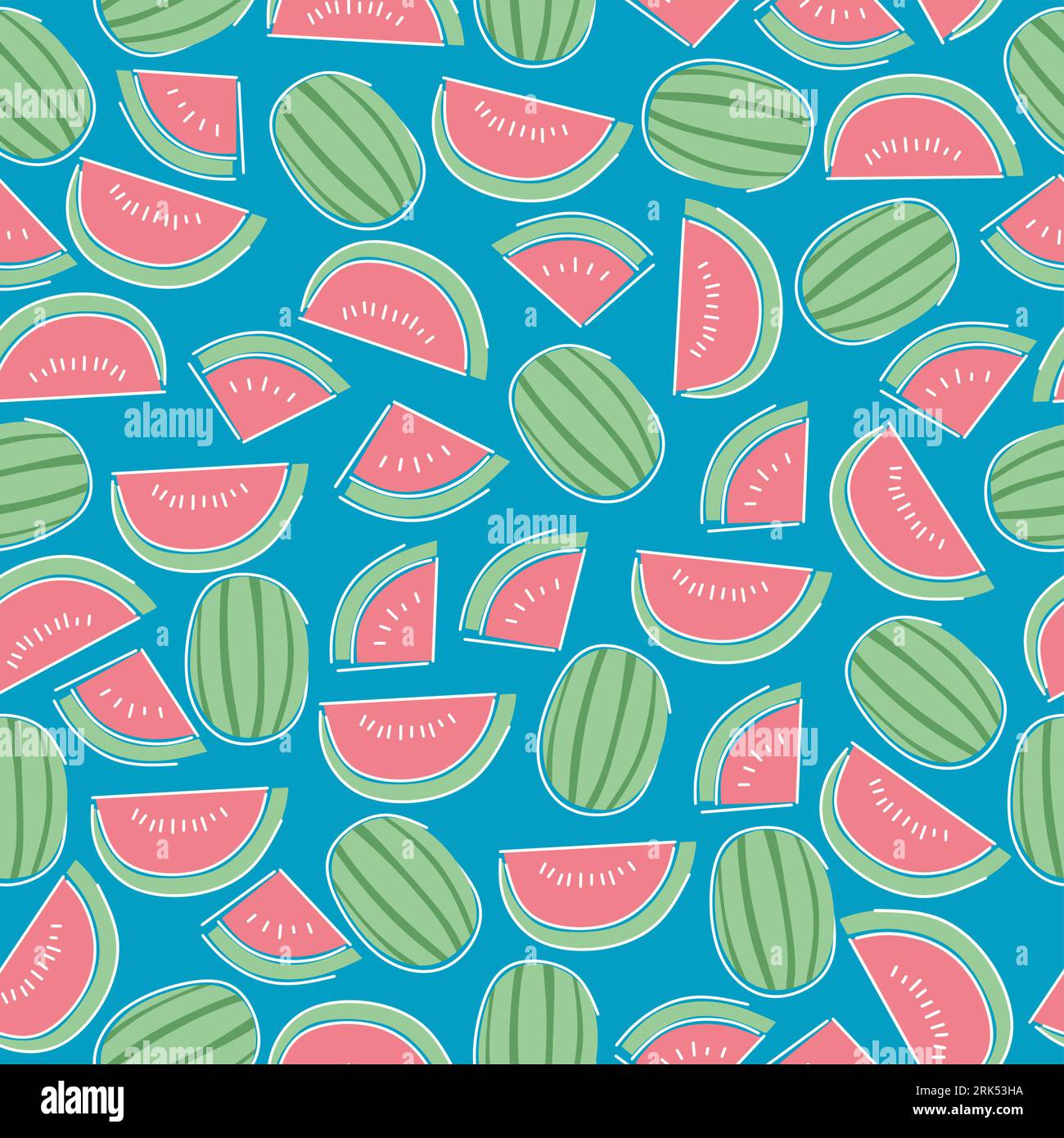 Watermelon seamless pattern isolated on blue background. Stock Vector