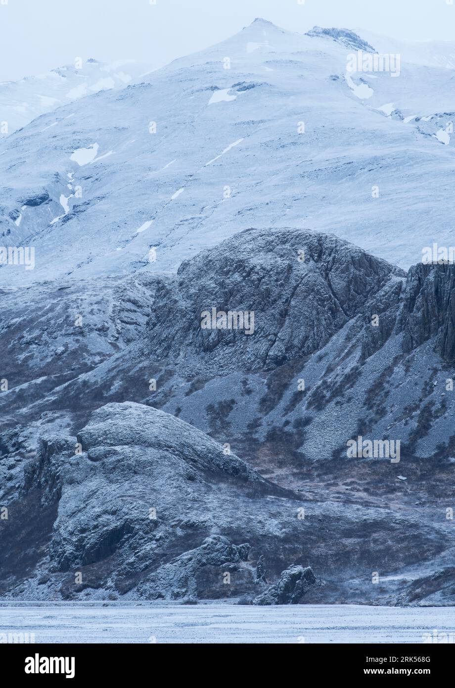 Dramatic winter landscapes in the South East of Iceland Stock Photo