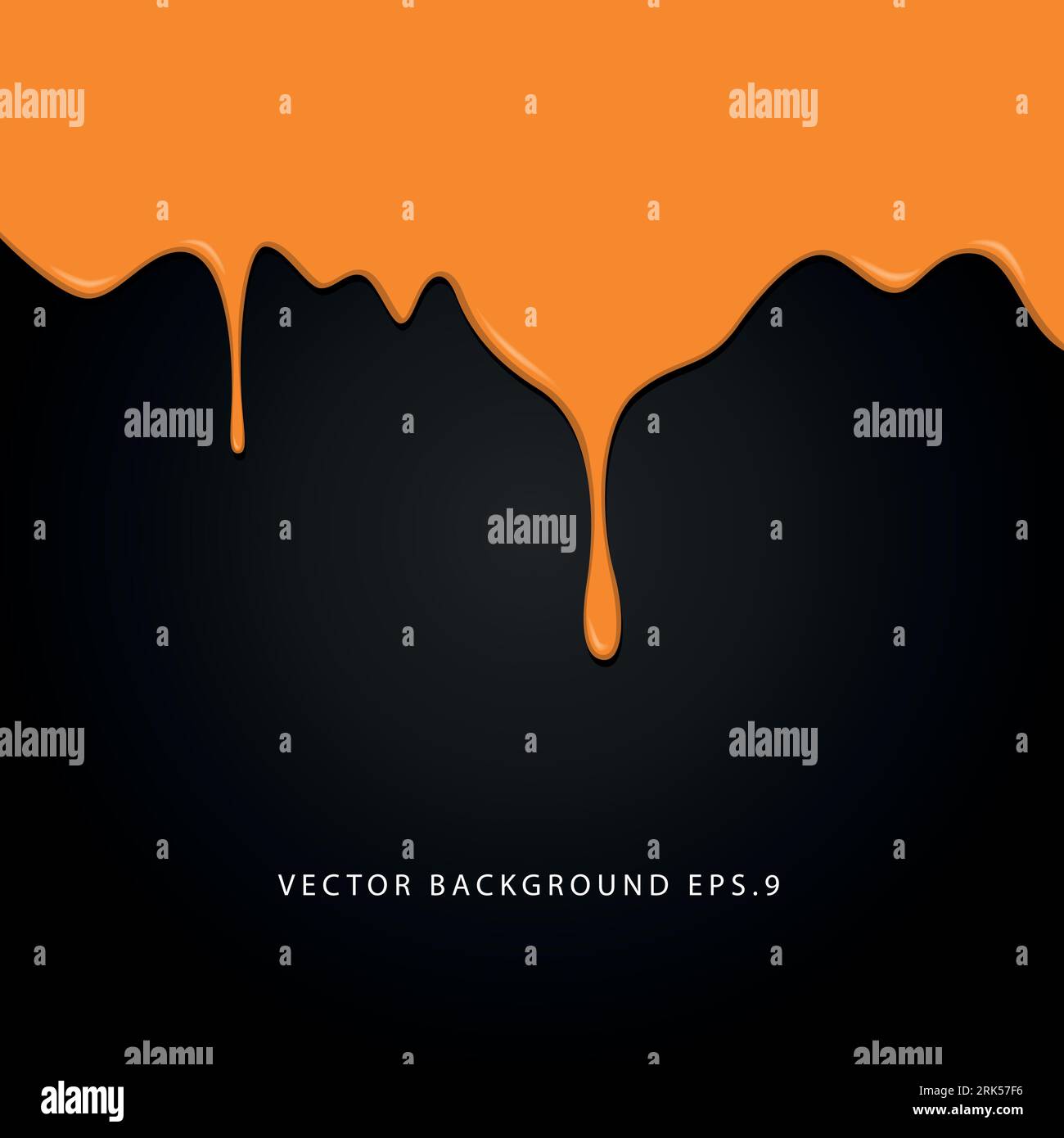 Vector illustration of dripping wet orange paint on black background ...