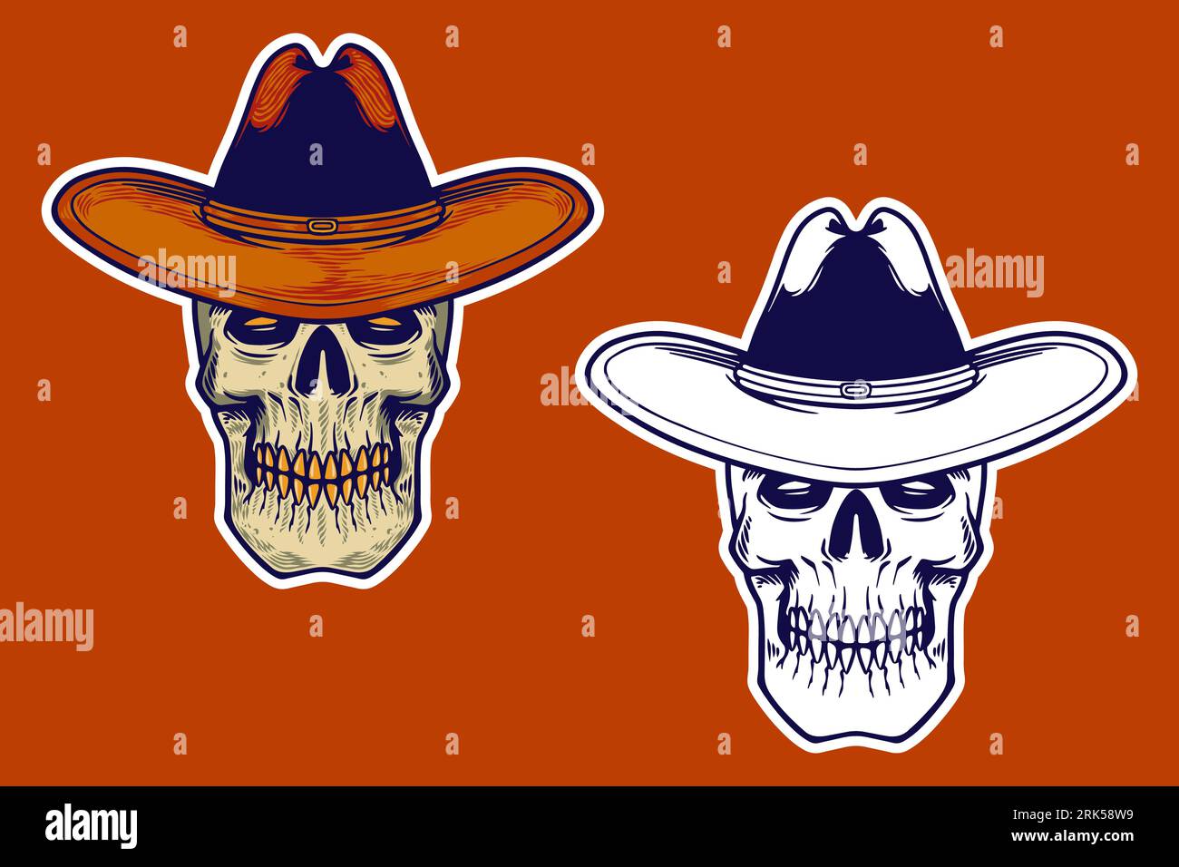 skull head with cowboy hat vector illustration Stock Vector