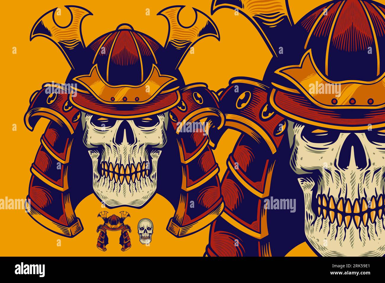 skull head wear samurai helmet vector illustration Stock Vector