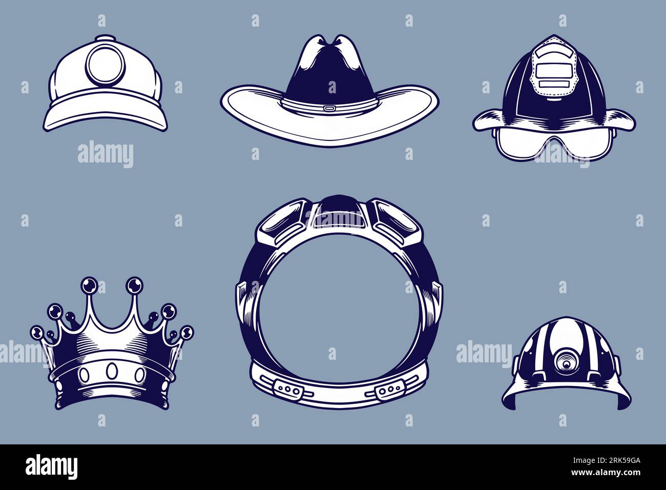 various head gear vector illustration set monochrome style Stock Vector