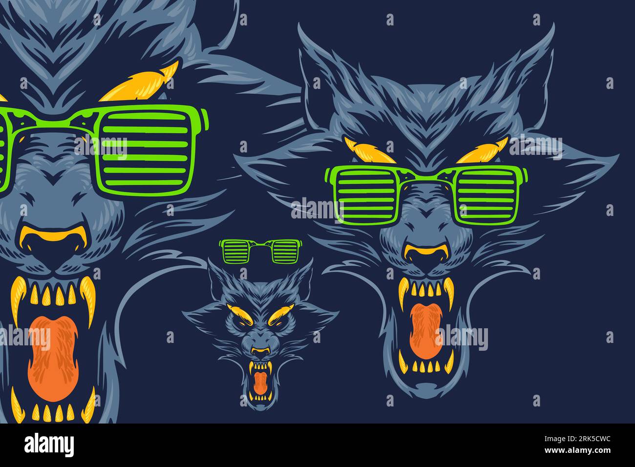 blue wolf with glasses head mascot vector illustration cartoon style