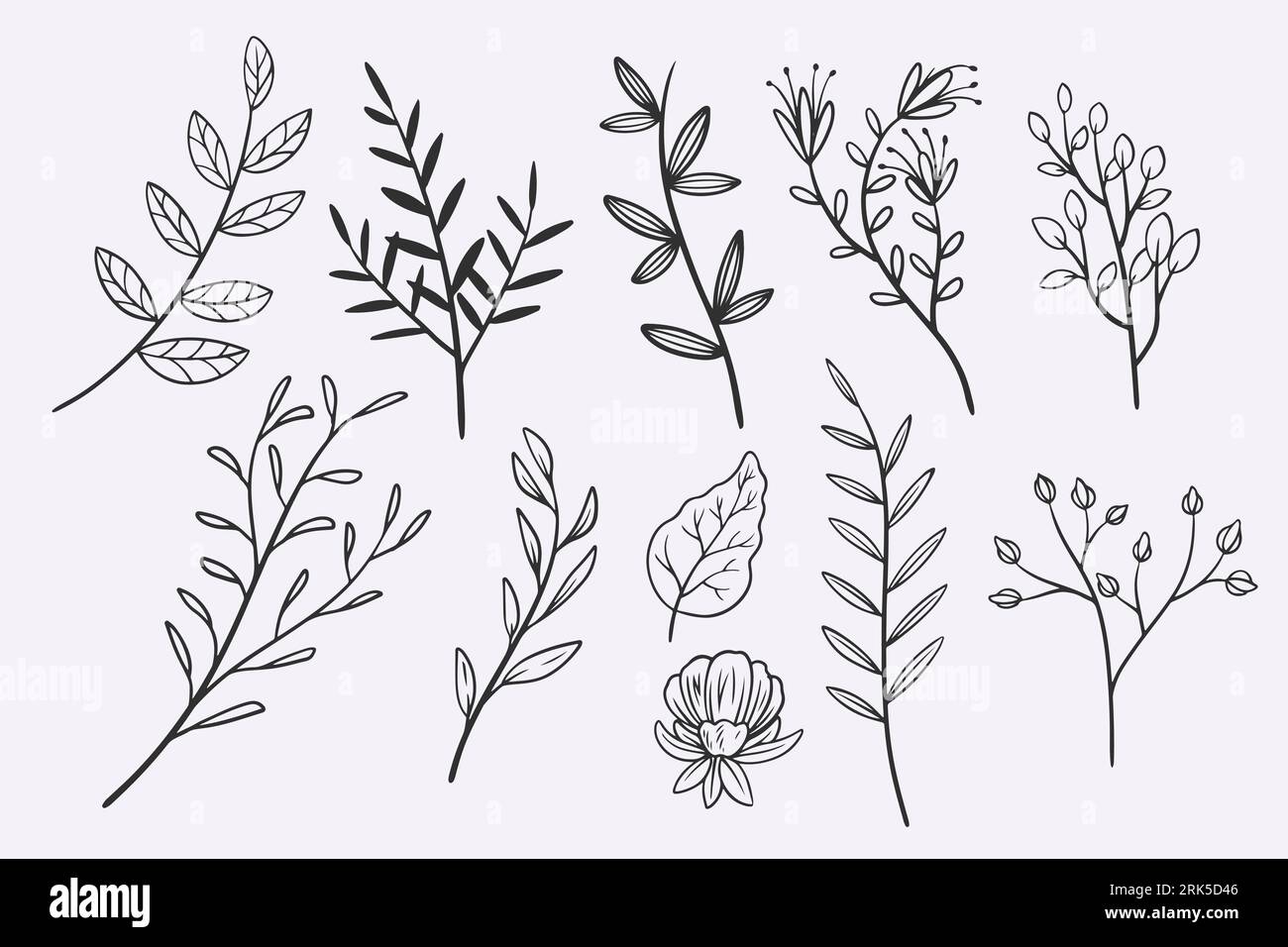flower leaves doodle hand drawn vector illustration set Stock Vector