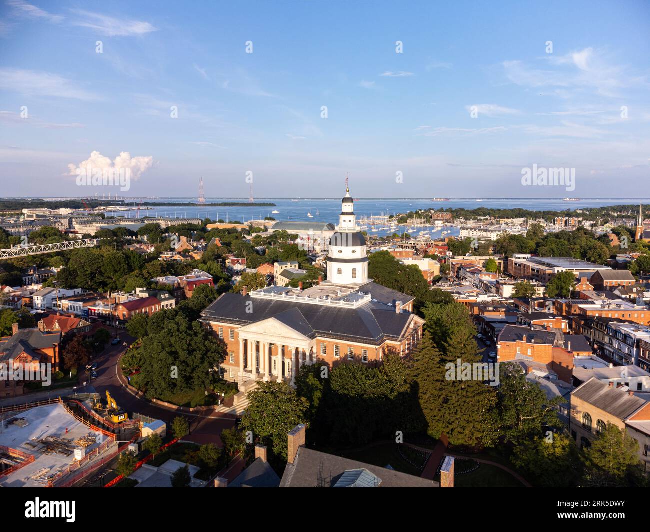 An aerial view of the Maryland State House in downtown Annapolis ...