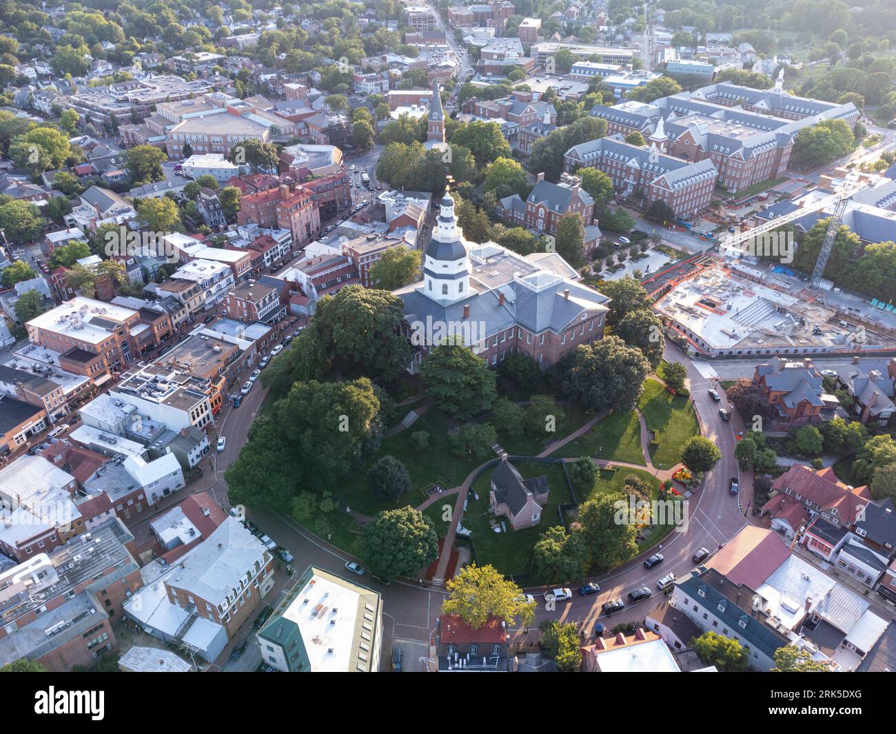 An aerial view of the Maryland State House in downtown Annapolis