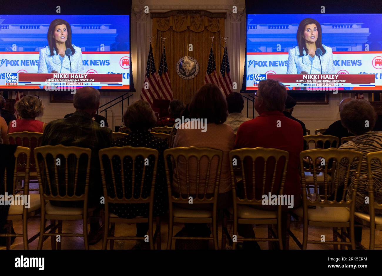 Yorba Linda California USA 23rd Aug 2023 Guests At The Richard   Yorba Linda California Usa 23rd Aug 2023 Guests At The Richard Nixon Presidential Library Watch On A Large Screen As Former Un Ambassador Nikki Haley Speaks During The First 2024 Republican Presidential Debate Held In Milwaukee Wisconsincredit Image Brian Cahnzuma Press Wirealamy Live News Editorial Usage Only! Not For Commercial Usage! 2RK5ERM 