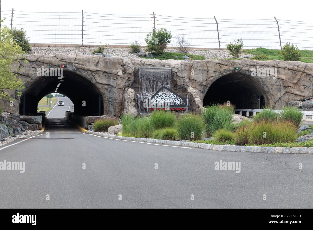 Pocono Raceway entrance, The Tricky Triangle tunnel,  Long Pond, Pennsylvania, USA Stock Photo