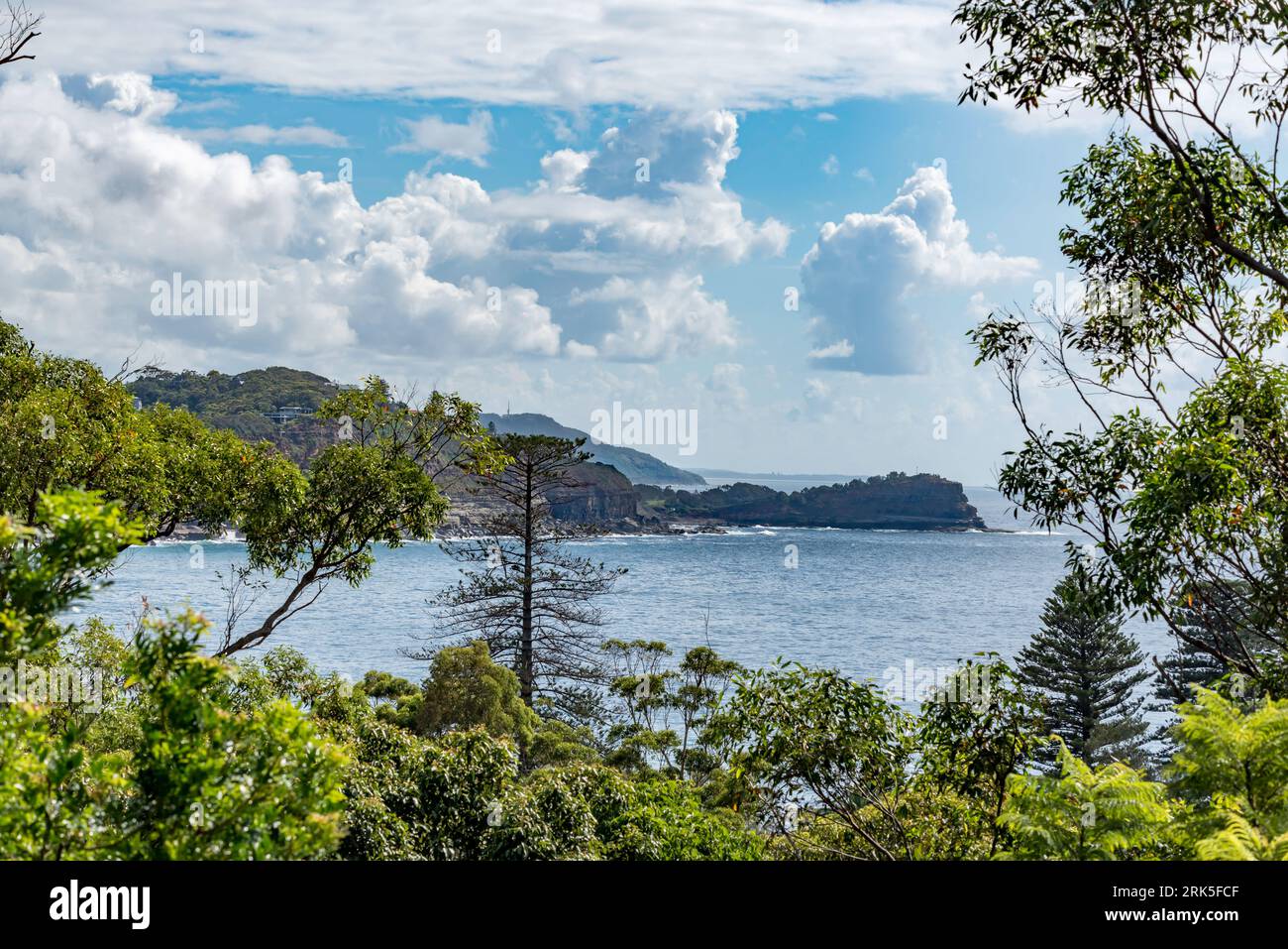 North Avoca Beach headland and rocks photographed from a home at the southern end of the beach in New South Wales, Australia Stock Photo