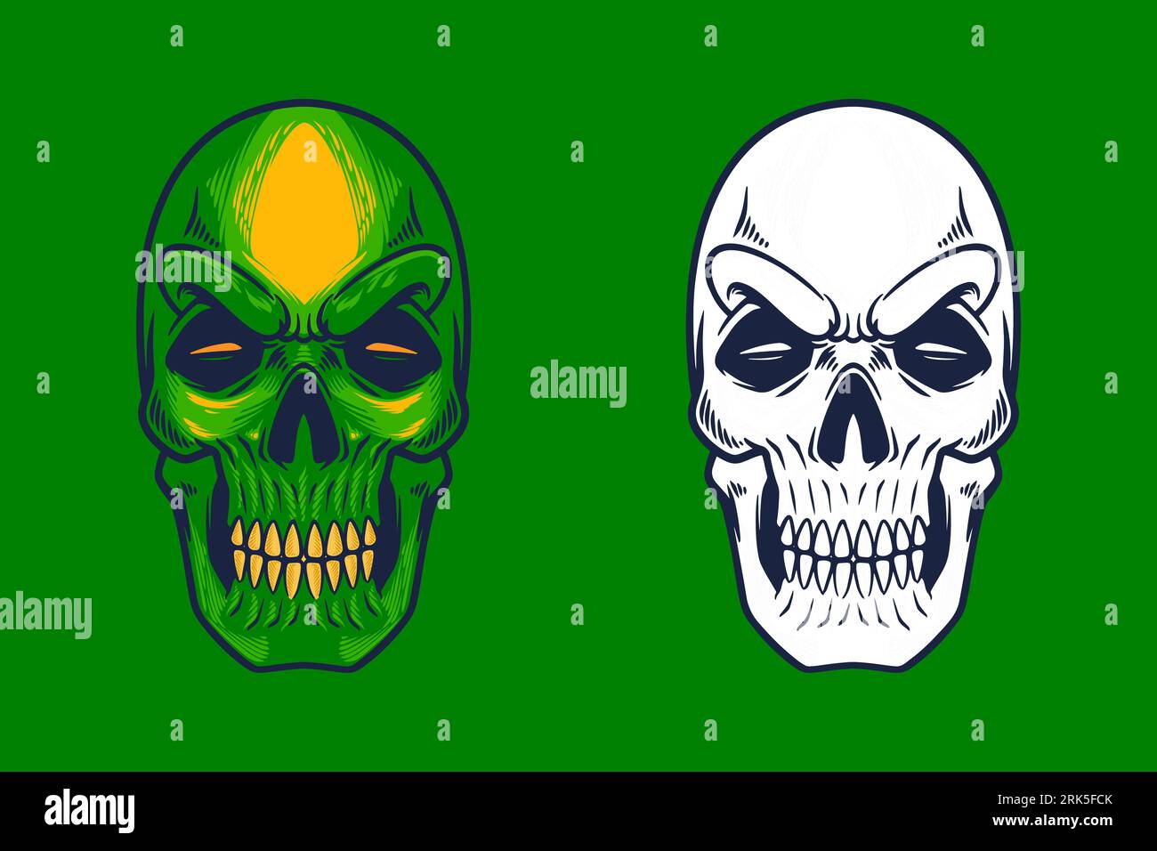 green skull head mascot vector illustration cartoon style Stock Vector