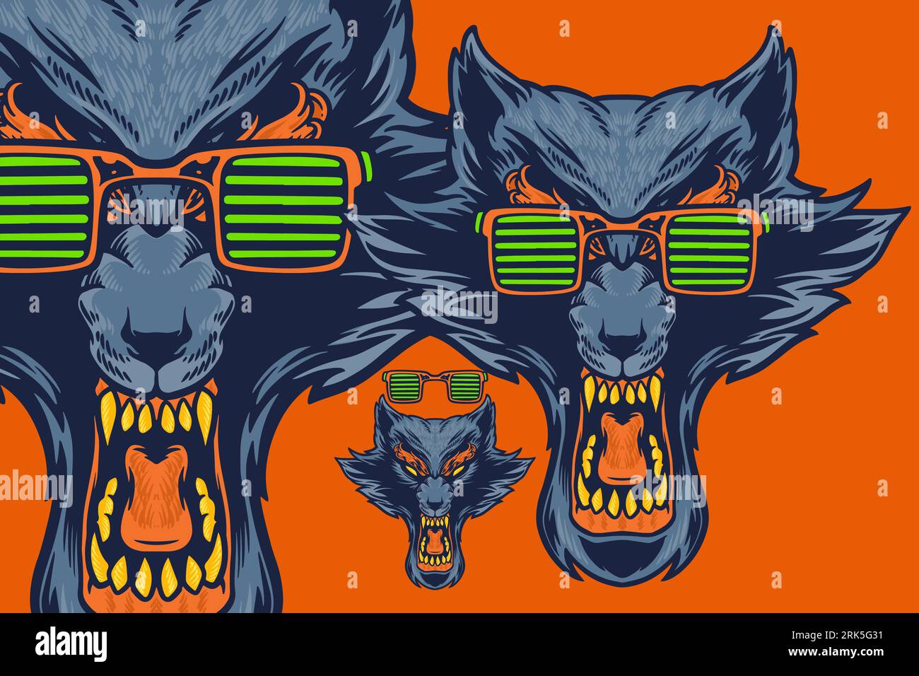 blue wolf with glasses head mascot vector illustration cartoon style