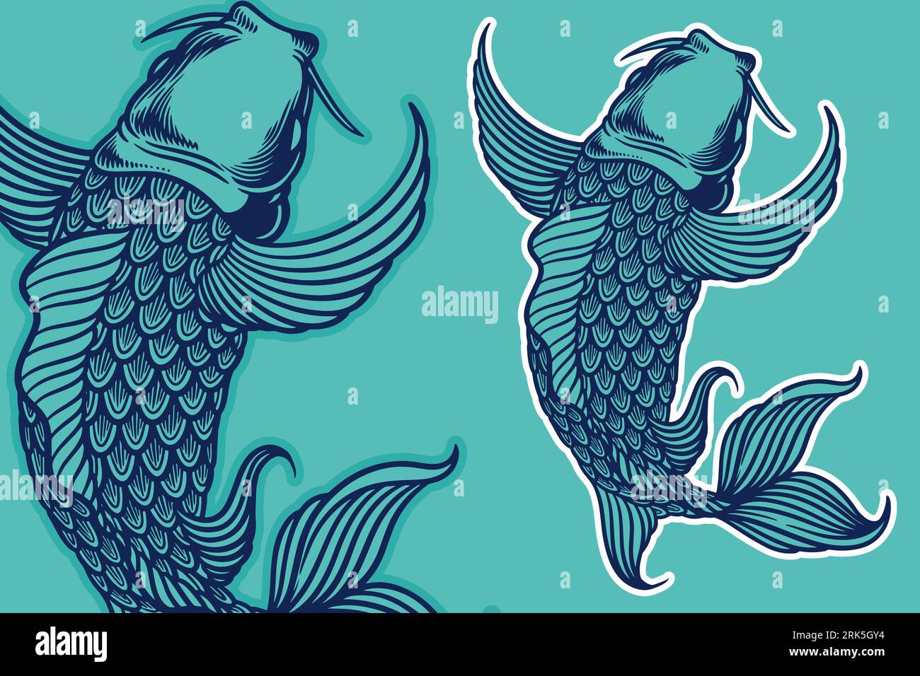 blue koi fish vector illustration cartoon style Stock Vector