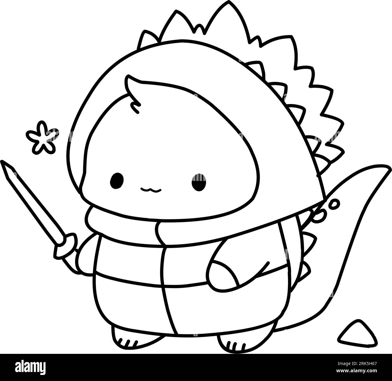 Little cute kawaii dragon coloring page for kids winter new year dragon
