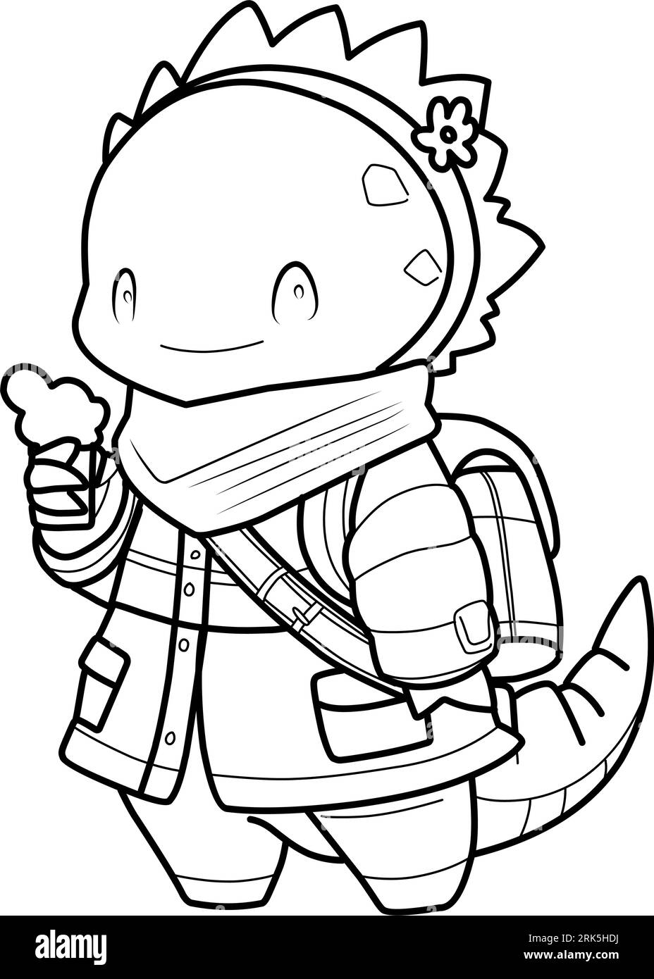 Little cute kawaii dragon coloring page for kids winter new year dragon