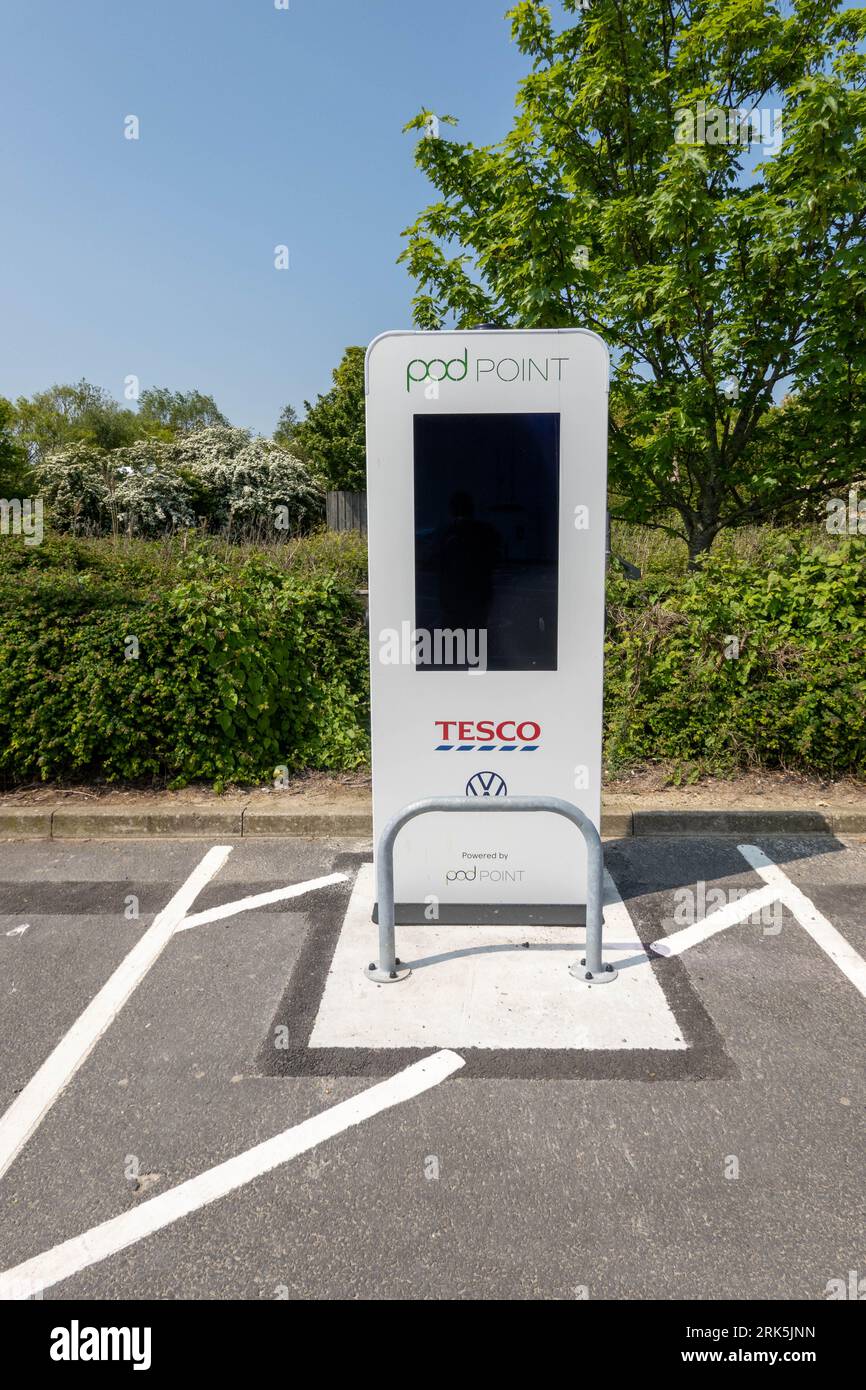 Tesco electric charging station in Tesco supermarket car park Stock