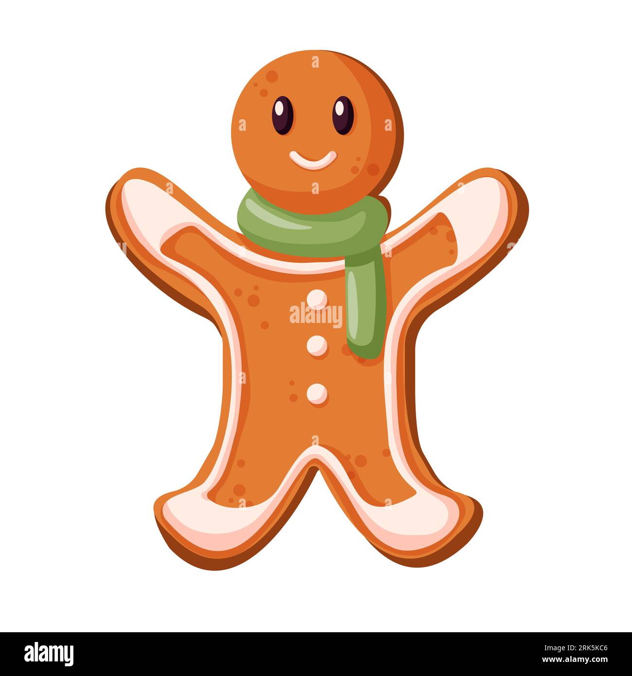 Holiday gingerbread cookie man in cartoon style. Cookie in shape of man with colored icing. Happy new year, christmas decoration, merry christmas Stock Vector