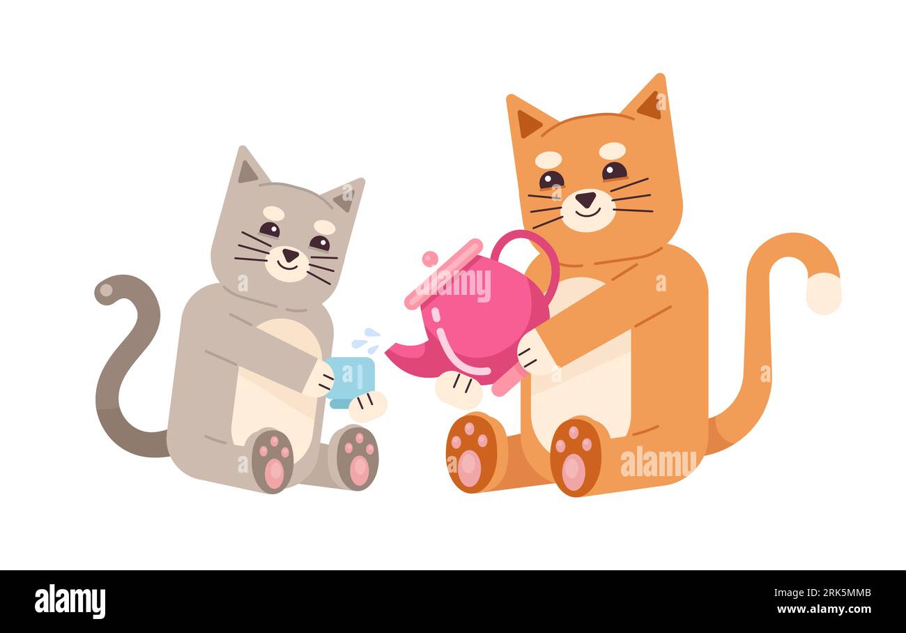 Happy kittens sitting semi flat color vector characters Stock Vector