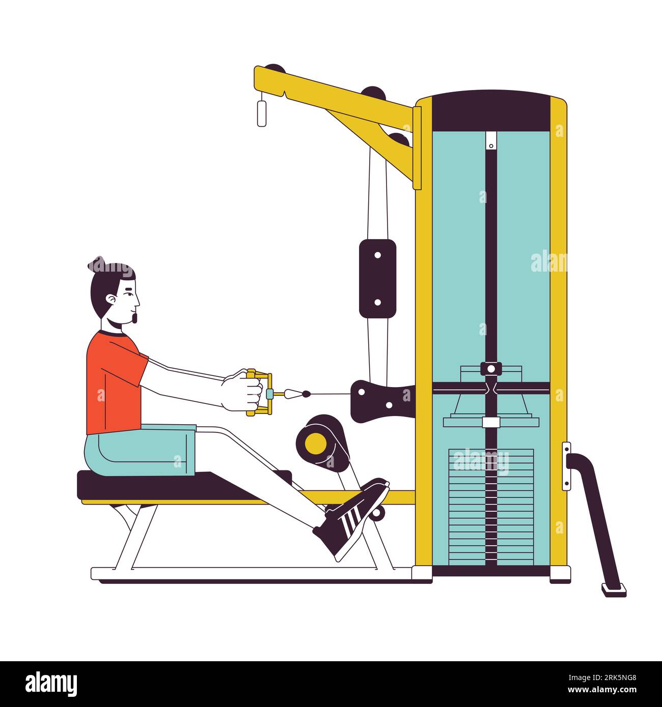 Man holding handle with outstretched arms on gym machine flat line