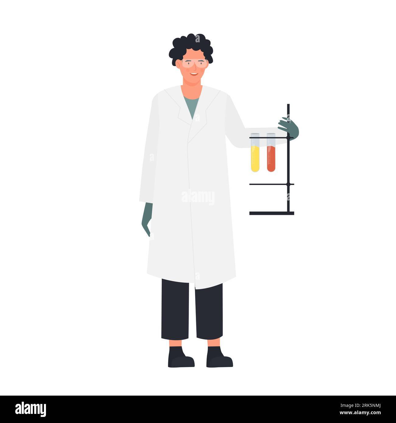 Scientist with laboratory equipment. Researcher lab experiment vector