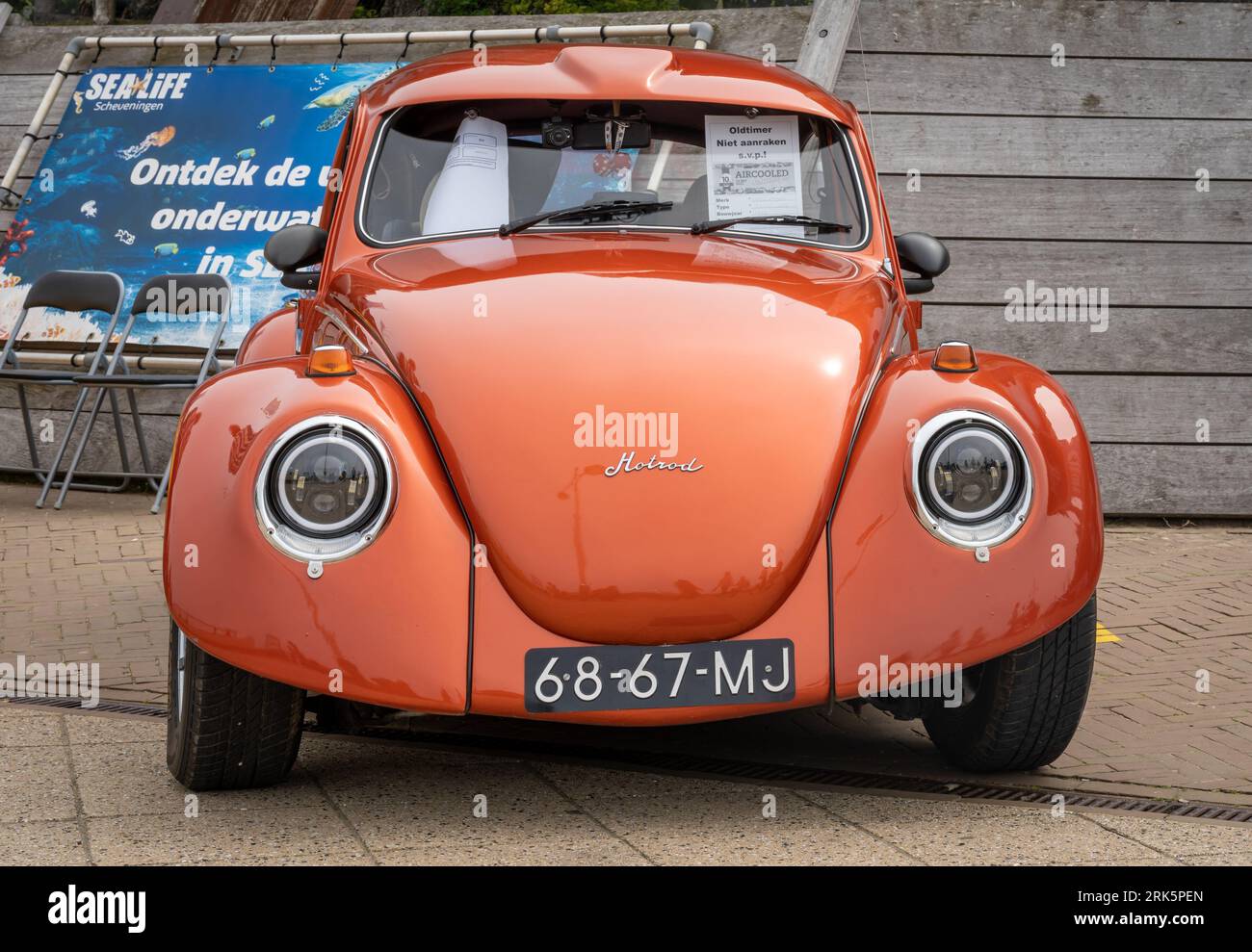Front shot of elegant old timer car Volkswagen Beetle from 1970 at The Aircooled classic car show Stock Photo