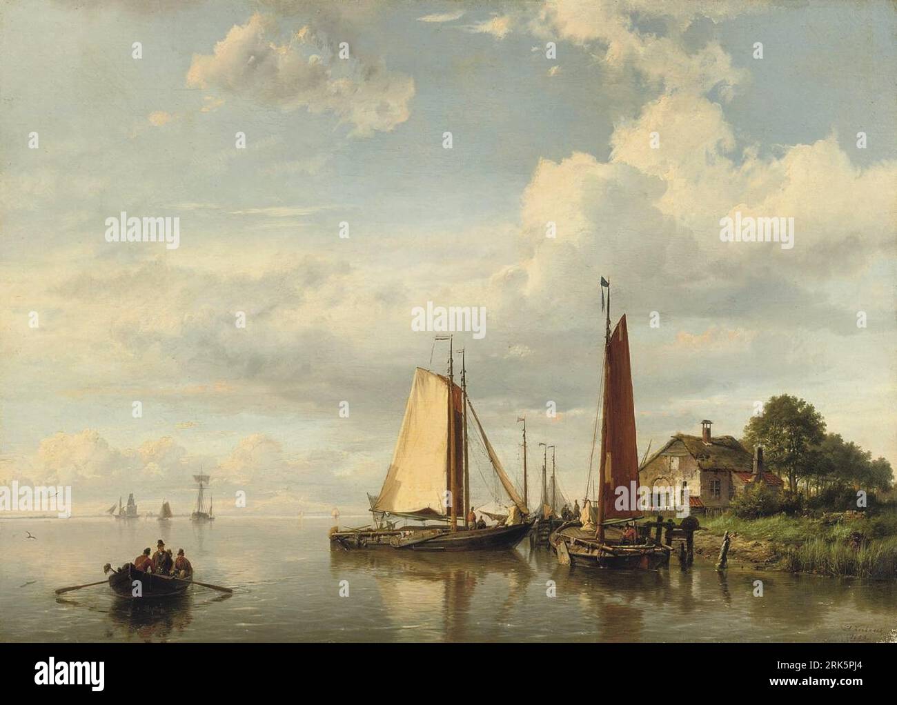 Moored sailing vessels 1859 by Hermanus Koekkoek Stock Photo