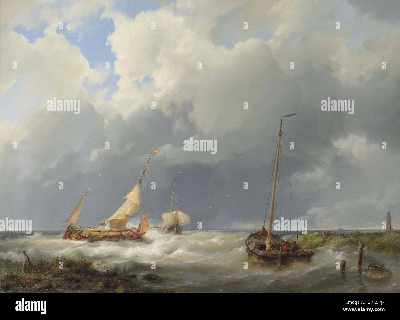 Coastal scene with fishing vessels 1855 by Hermanus Koekkoek Stock Photo