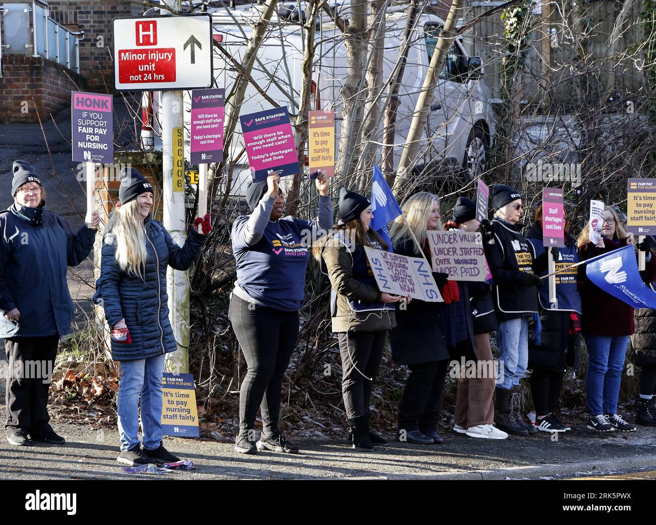 A nurses' strike for payment increase and improved working conditions in Sevenoaks in Kent, UK Stock Photo