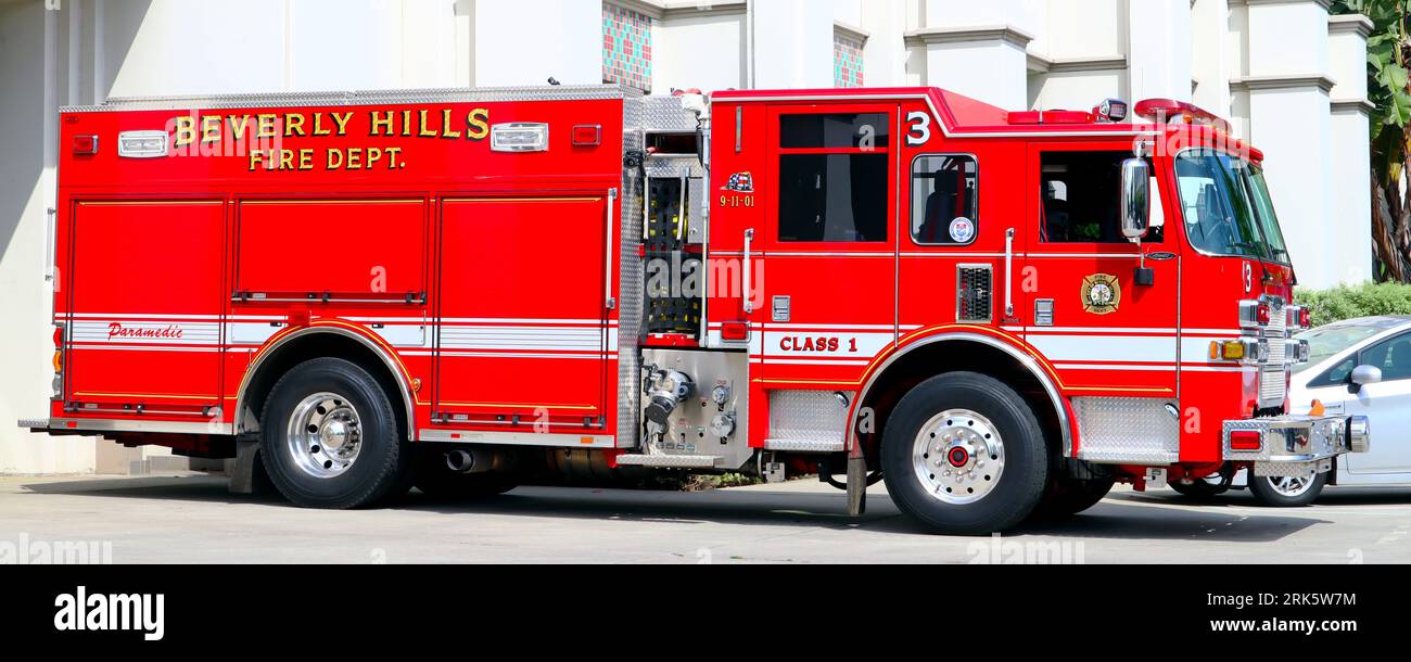 Beverly Hills, California: BEVERLY HILLS Fire Department truck at Fire Station 1 Stock Photo