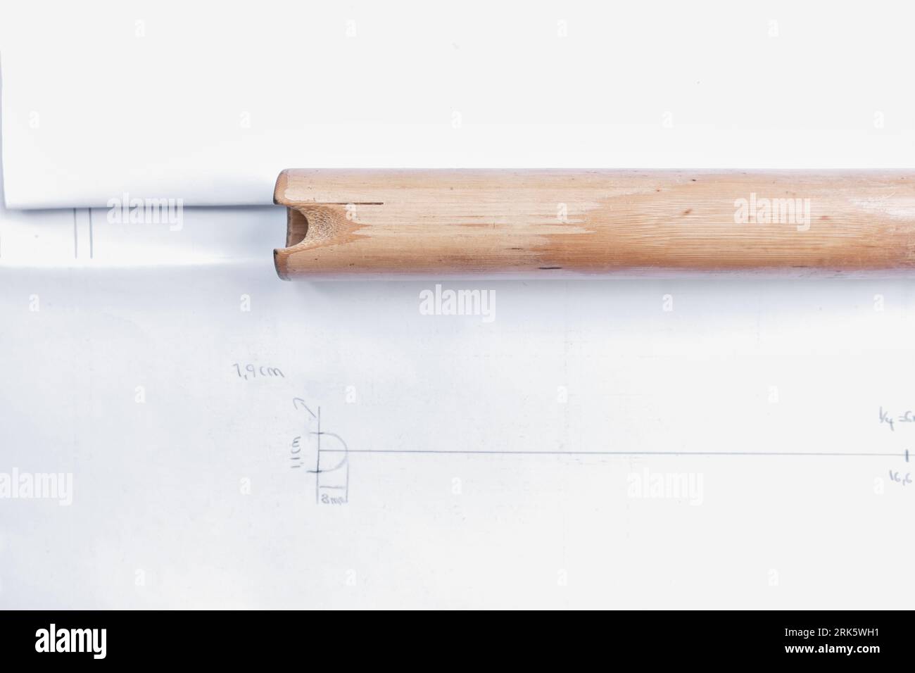 embouchure of quena wood flute on paper with measurements Stock Photo Alamy