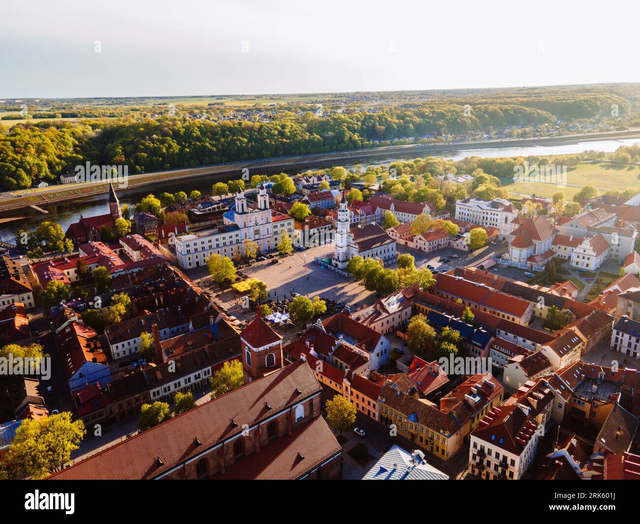 Aerial view of Kaunas Old Town, Lithuania, a historic district with beautiful buildings, streets, and attractions Stock Photo