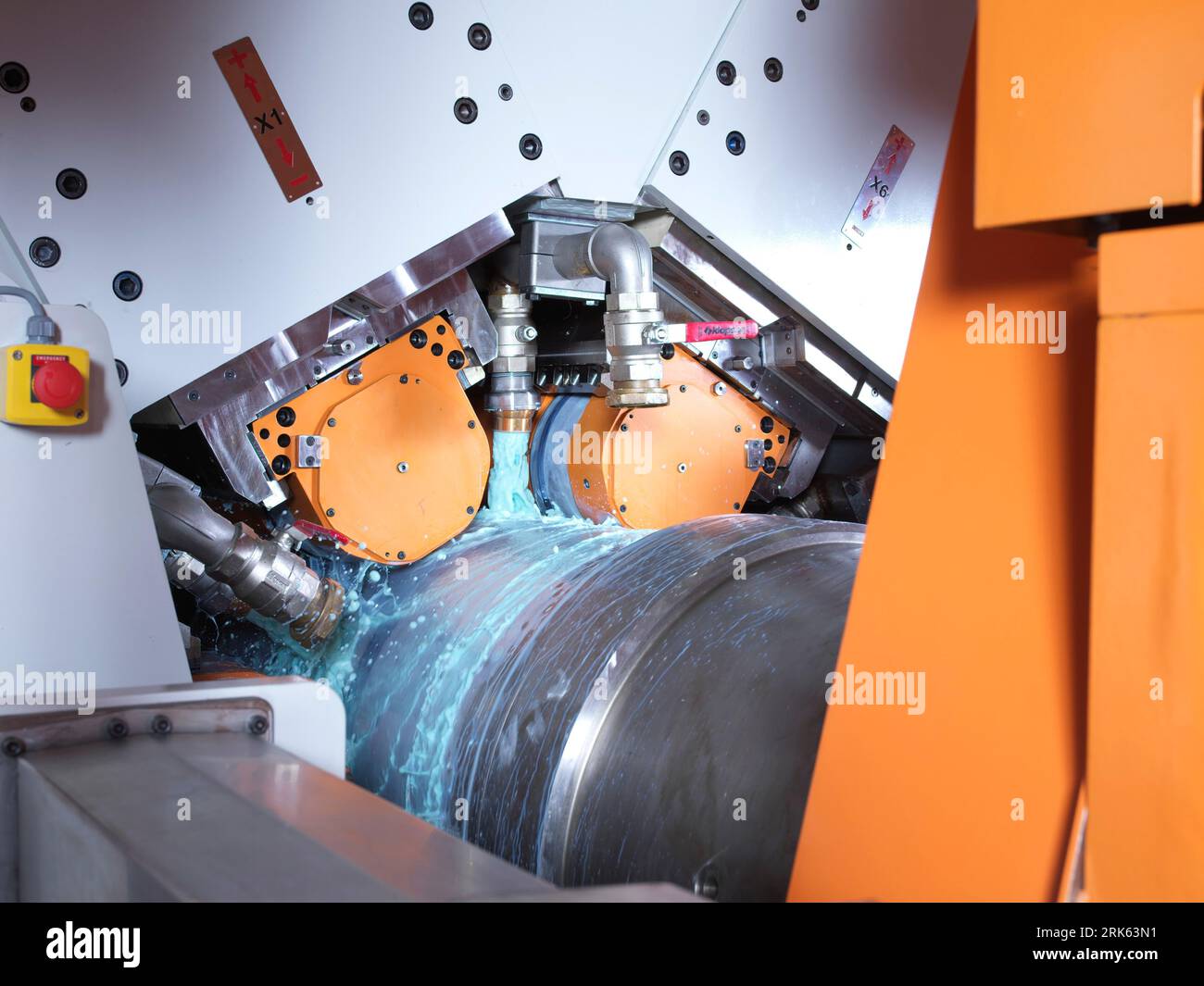 a factory machine works, as its cooling systems cools it down with a