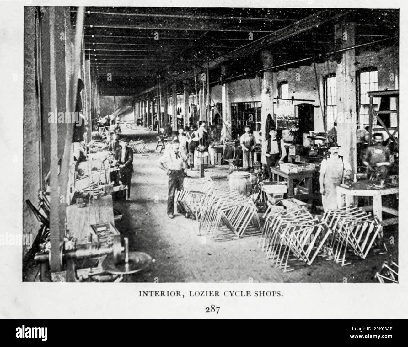 Interior Lozier Cycle Shops, Toledo, Ohio from the Article MODERN MACHINE-SHOP ECONOMICS PRIME REQUISITES OF SHOP CONSTRUCTION By Horace L. Arnold from The Engineering Magazine DEVOTED TO INDUSTRIAL PROGRESS Volume XI October 1896 NEW YORK The Engineering Magazine Co Stock Photo