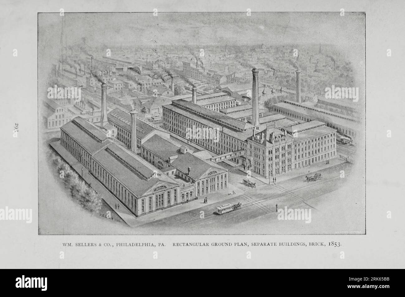 William Sellers & Co., Philadelphia, Pennsylvania Rectangular ground plan separate buildings from the Article MODERN MACHINE-SHOP ECONOMICS PRIME REQUISITES OF SHOP CONSTRUCTION By Horace L. Arnold from The Engineering Magazine DEVOTED TO INDUSTRIAL PROGRESS Volume XI October 1896 NEW YORK The Engineering Magazine Co Stock Photo