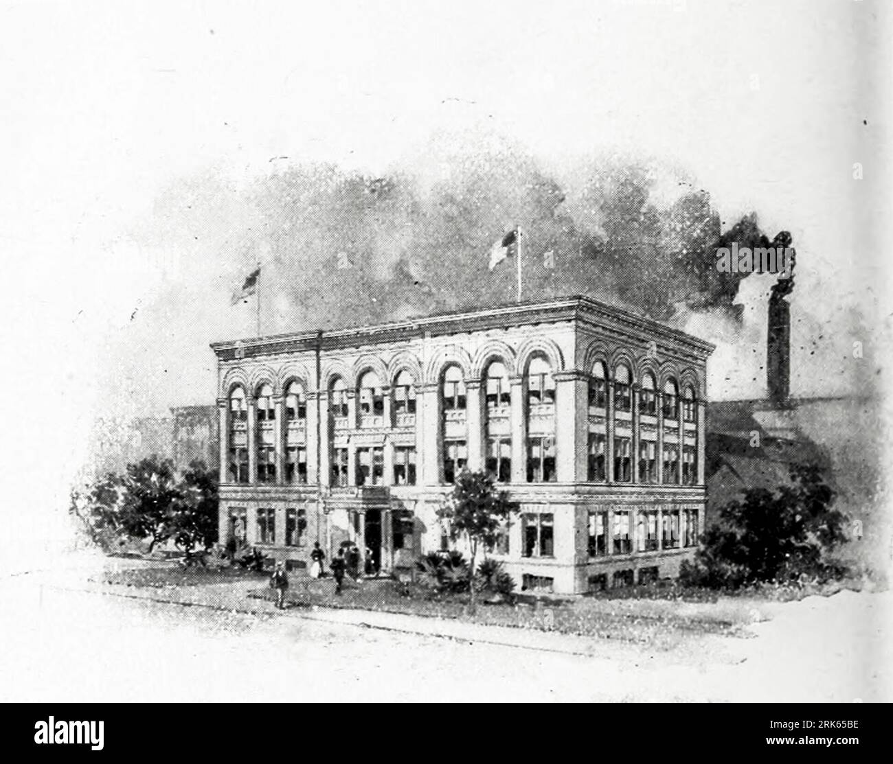 Columbia Cycle Factory HARTFORD, Connecticut multi-floored office building from the Article MODERN MACHINE-SHOP ECONOMICS PRIME REQUISITES OF SHOP CONSTRUCTION By Horace L. Arnold from The Engineering Magazine DEVOTED TO INDUSTRIAL PROGRESS Volume XI October 1896 NEW YORK The Engineering Magazine Co Stock Photo