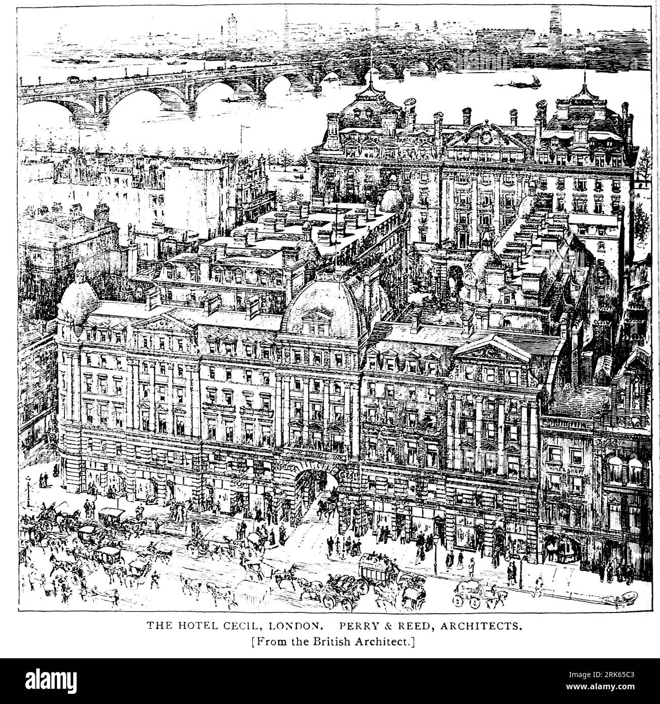 THE HOTEL CECIL, LONDON. PERRY & REED, ARCHITECTS. from the Article Architectural Review from The Engineering Magazine DEVOTED TO INDUSTRIAL PROGRESS Volume XI October 1896 NEW YORK The Engineering Magazine Co Stock Photo