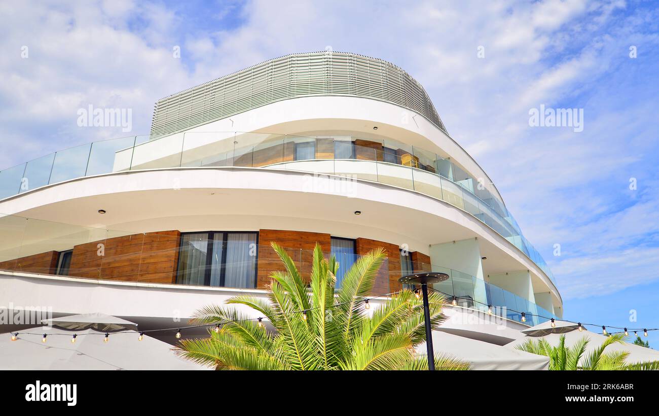 View of Low energy houses with apartments. Residential area with ecological and ...
