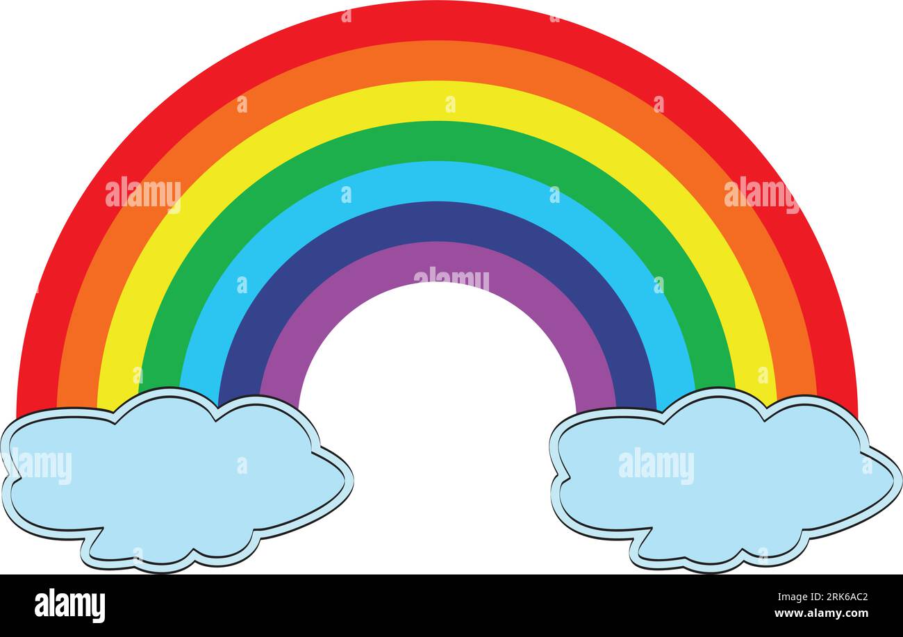 seven-color rainbow element. and Seven colors Red, green, blue, yellow, orange, violet, indigo, and green cloud vector illustration. Stock Vector