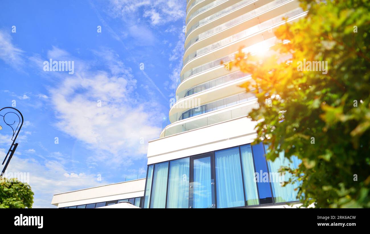 Modern beautiful luxury hotel resort building.Eco architecture. Green ...