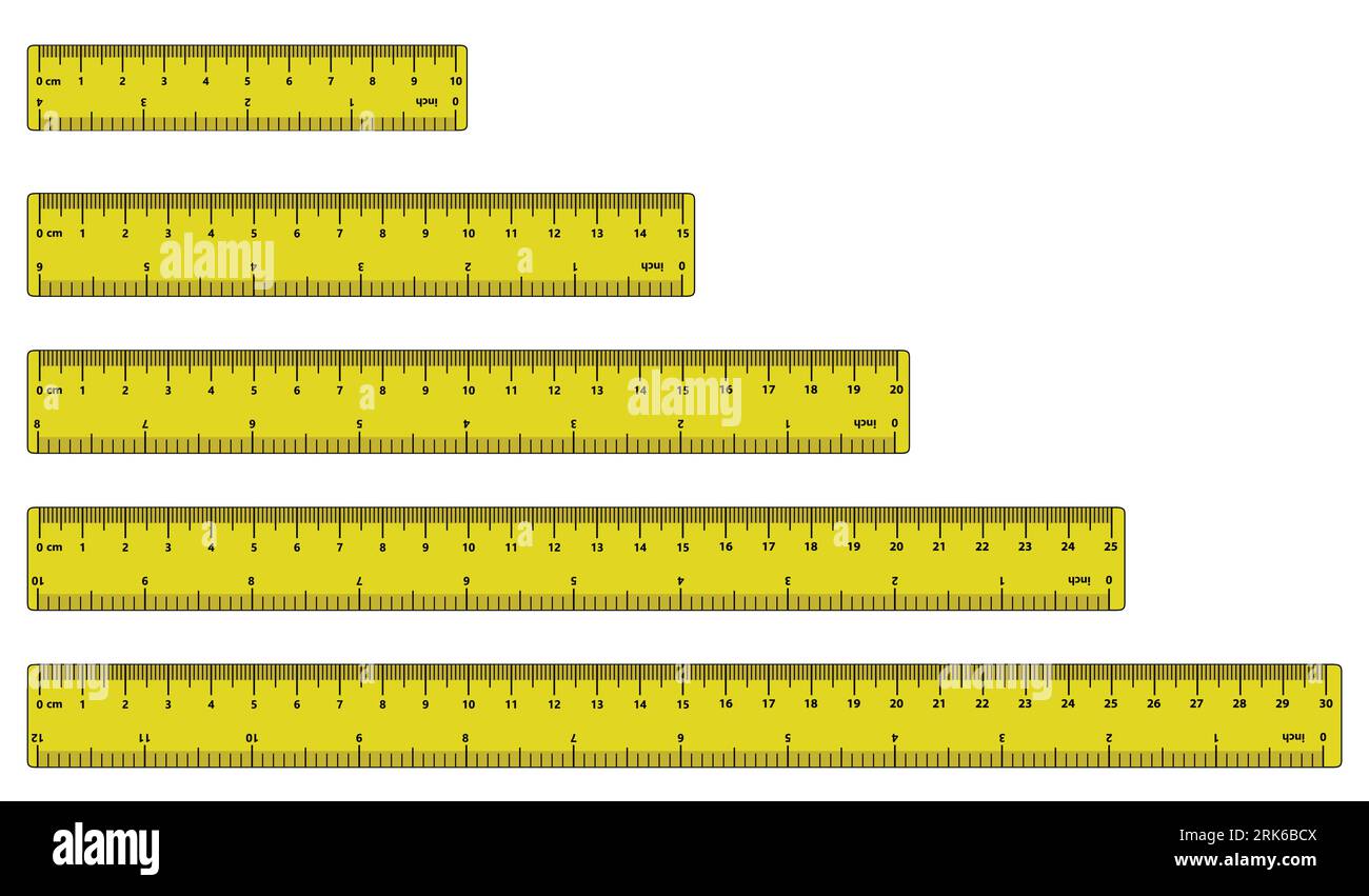 inch and metric rulers. Centimeters and inches measuring scale cm metrics indicator. Inch and metric rulers. Centimeters and inches measuring scale cm Stock Vector