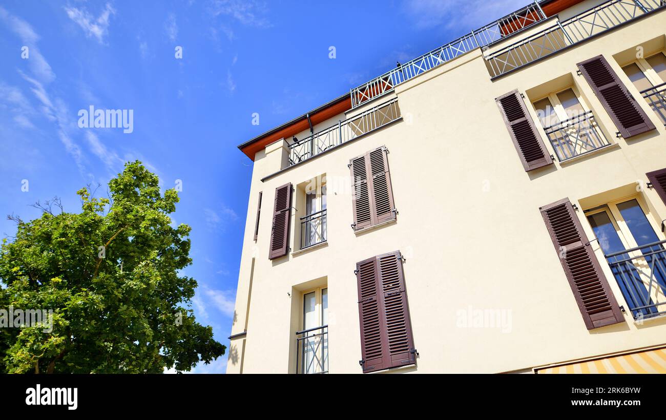 View of Low energy houses with apartments. Residential area with ecological and ...
