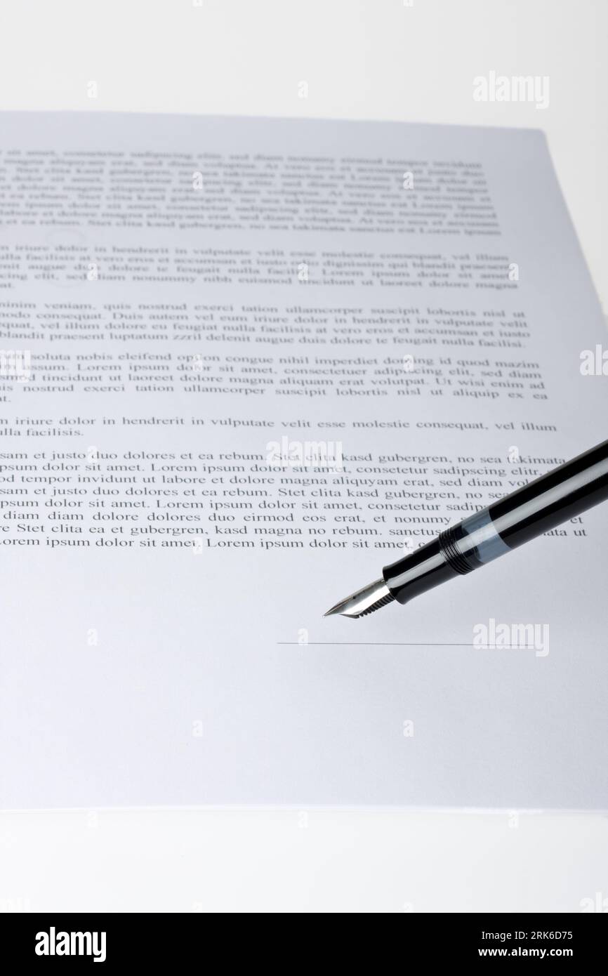 fountain pen ready to sign a contract Stock Photo