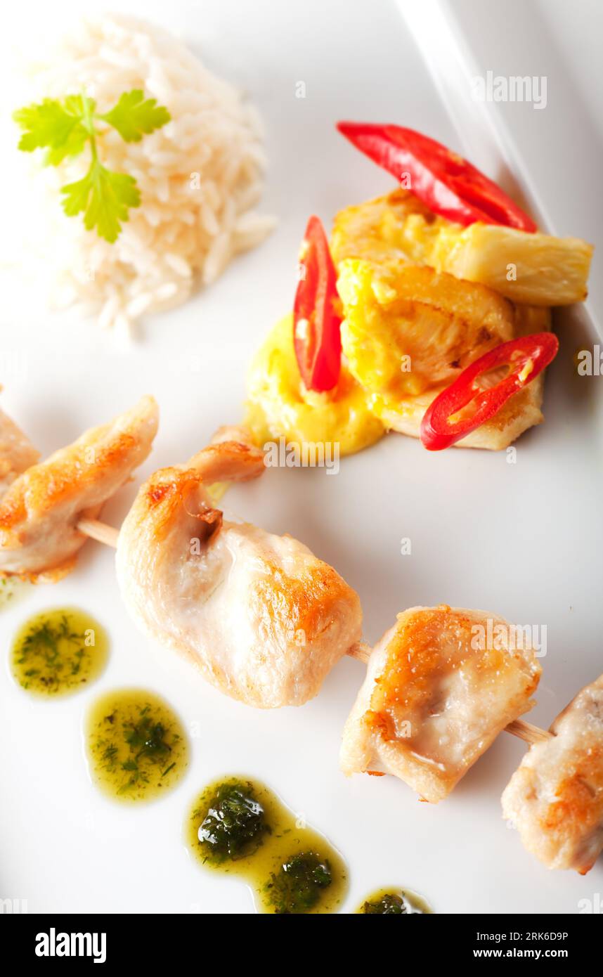 chicken meat on a skewer Stock Photo