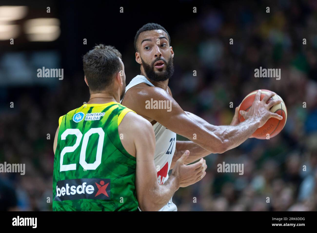 VILNIUS, LITHUANIA - august 11th 2023: FIBA World Cup 2023 tune-up game. Lithuania - France. Basketball player Rudy Gobert in action Stock Photo