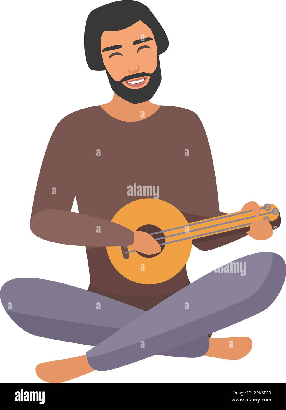 Medieval man playing guitar. Musician playing lute, medieval bard cartoon vector illustration