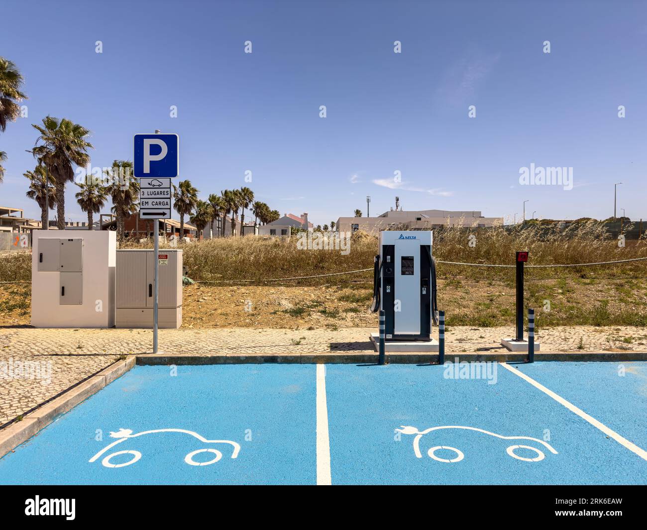 Newly installed electric charging stations in Porto Covo on the